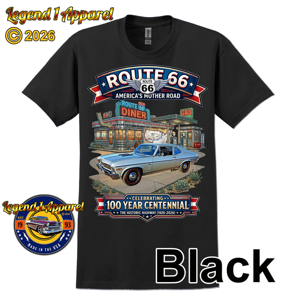 1970 Chevrolet Nova SS Classic Car Graphic Tee – Route 66 Centennial T-Shirt