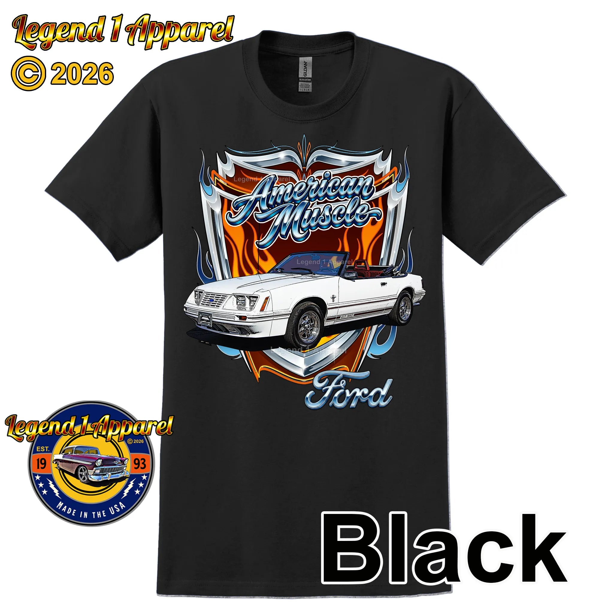 1984 Ford Mustang GT Classic Car Graphic Tee – American Muscle T-Shirt
