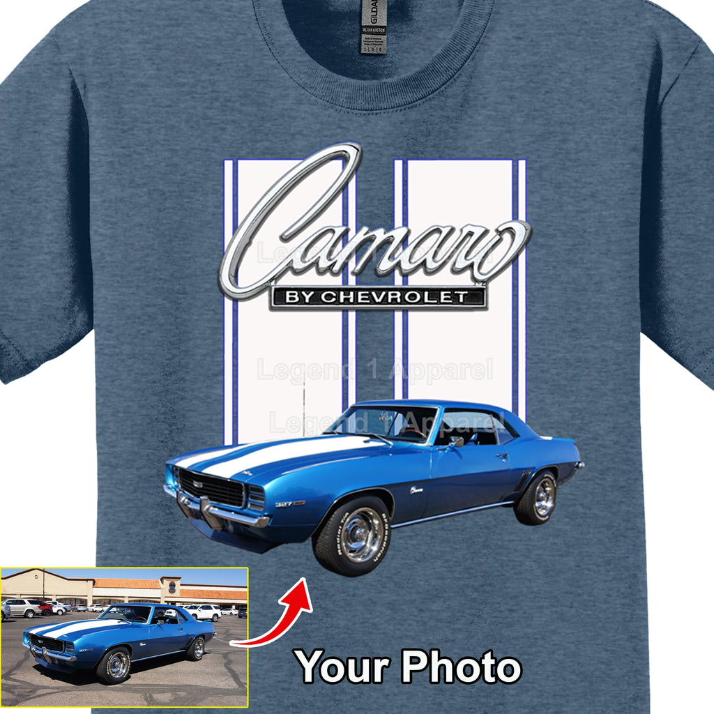 Your Classic Car or Hot Rod custom made T-shirt. Send us a picture of your car. Camaro by Chevrolet