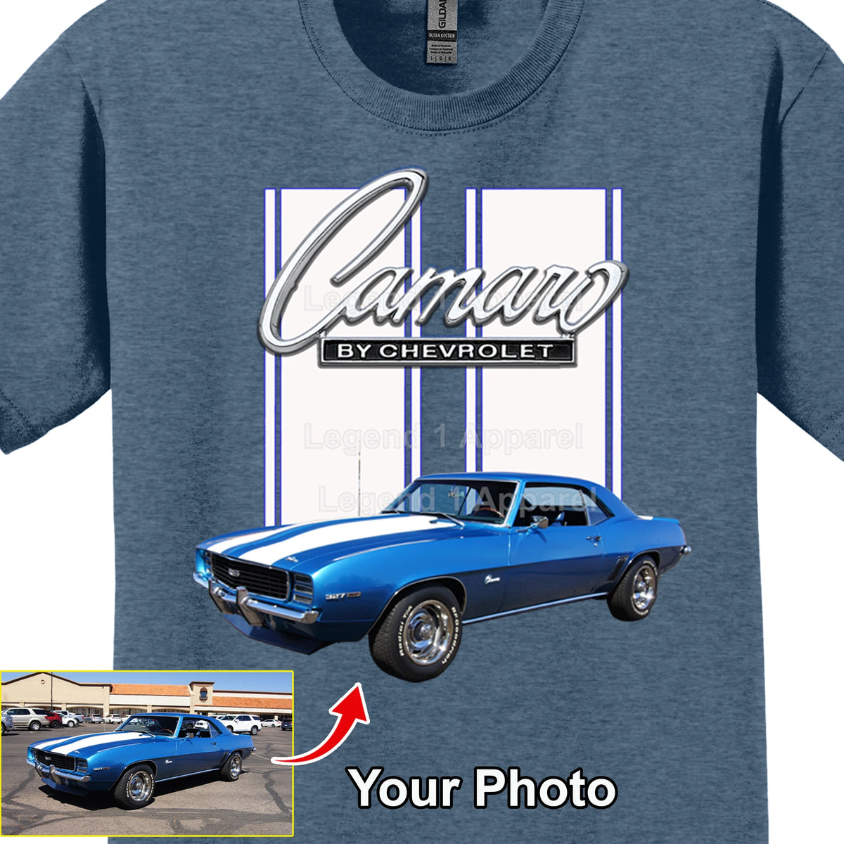 Your Classic Car or Hot Rod custom made T-shirt. Send us a picture of your car. Camaro by Chevrolet