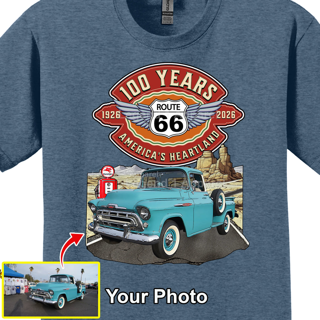 Your Classic Car or Hot Rod custom made T-shirt. Send us a picture of your car. Route 66 100 years