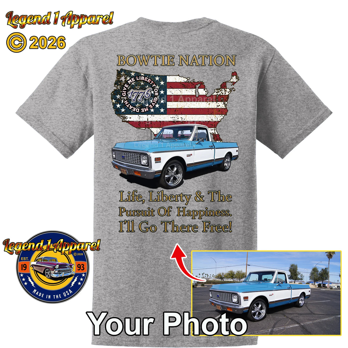 Your Classic Car or Hot Rod custom made T-shirt. Send us a picture of your car. Bowtie Nation