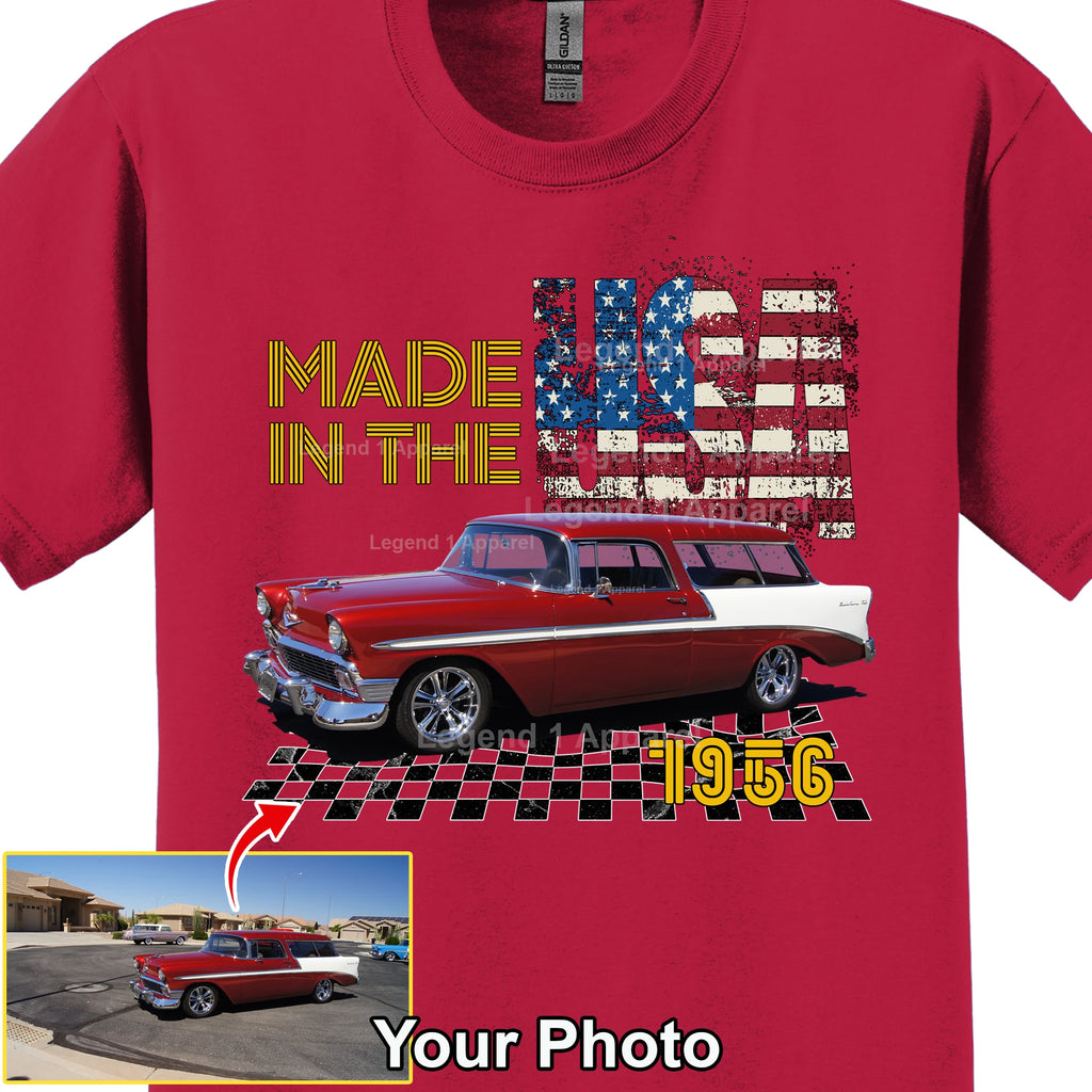 Your Classic Car or Hot Rod custom made T-shirt. Send us a picture of your car, Made In The USA
