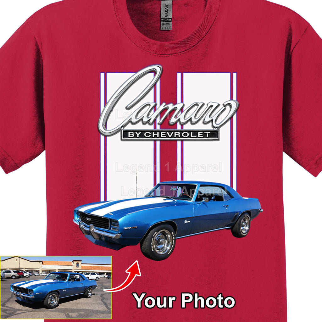 Your Classic Car or Hot Rod custom made T-shirt. Send us a picture of your car. Camaro by Chevrolet