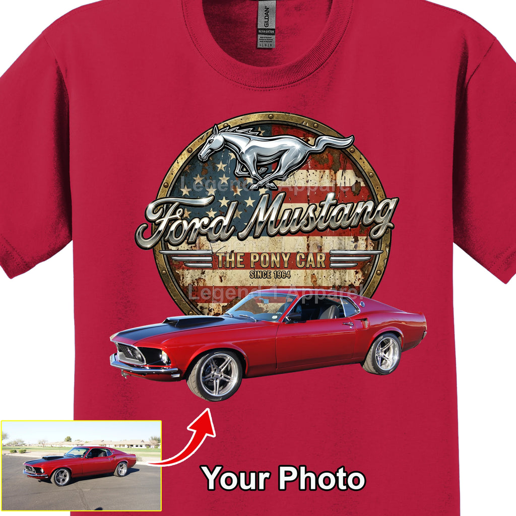 Your Classic Car or Hot Rod custom made T-shirt. Send us a picture of your car. Mustang pony car since 1964