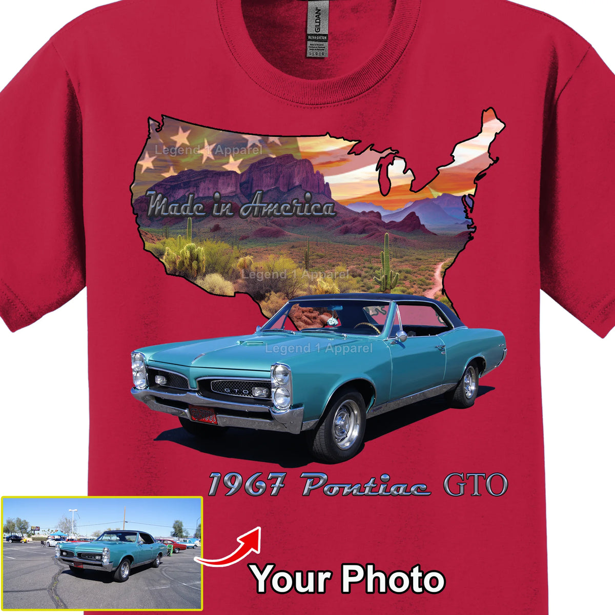 Your Classic Car or Hot Rod custom made T-shirt. Send us a picture of your car. Made in America USA Outline