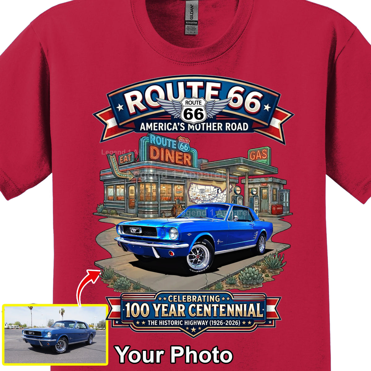 Your Classic Car or Hot Rod custom made T-shirt. Send us a picture of your car. Route 66 Centennial