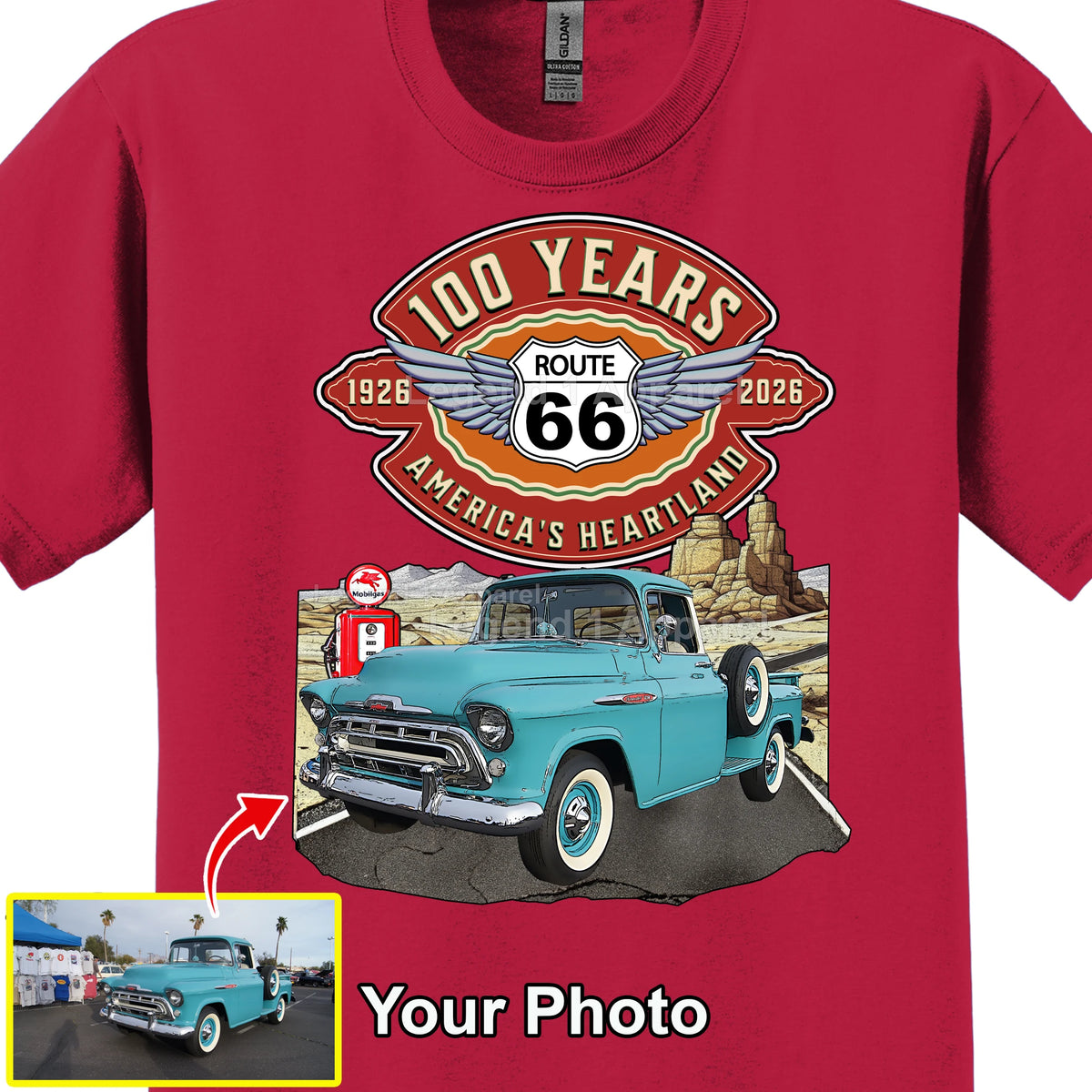 Your Classic Car or Hot Rod custom made T-shirt. Send us a picture of your car. Route 66 100 years
