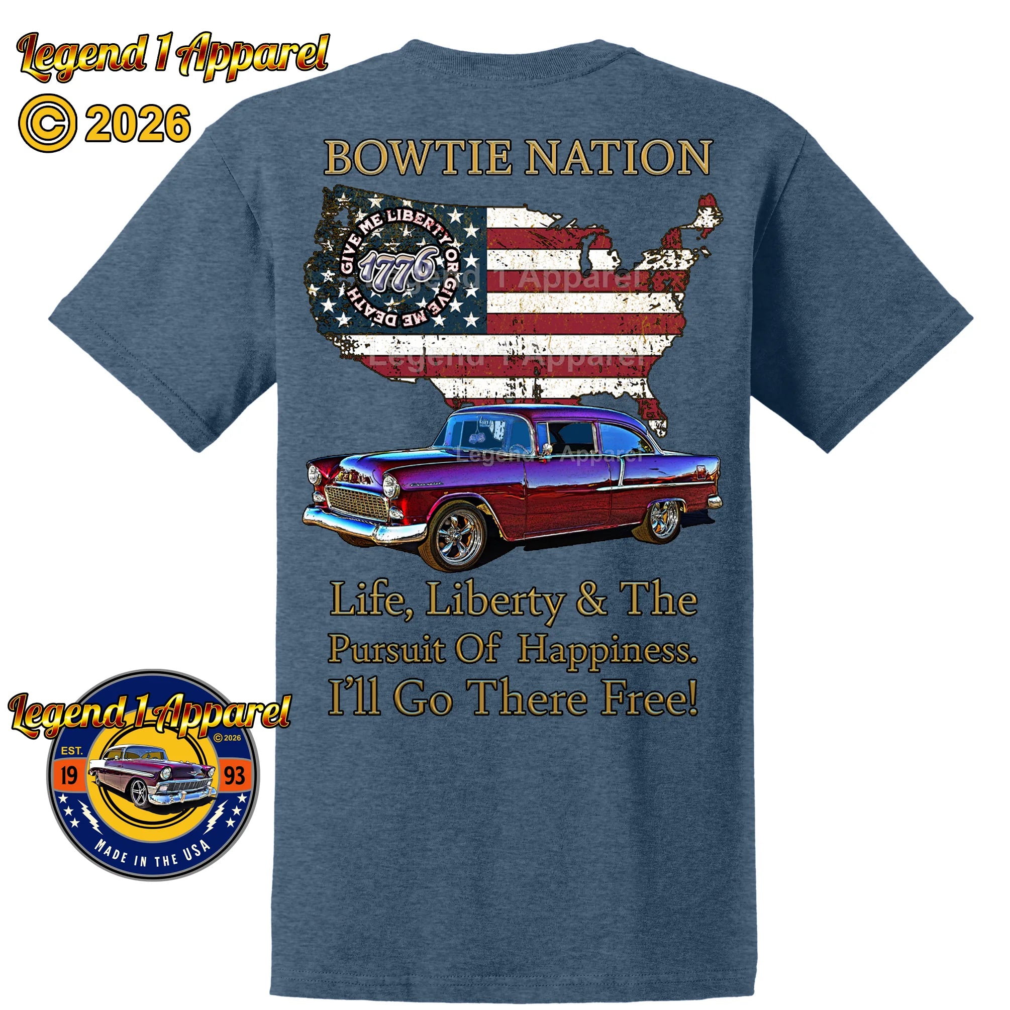 1955 Chevrolet DelRay Bowtie Nation T-Shirt – 55 Chevy Classic Car Graphic Tee