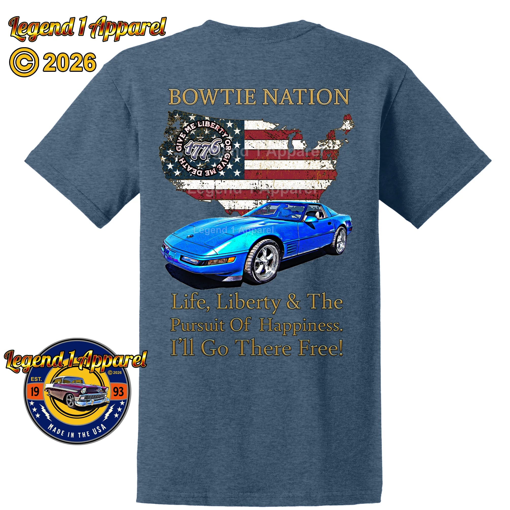 1992 Chevrolet C4 Corvette Bowtie Nation T-Shirt – 92 Chevy Classic Car Graphic Tee