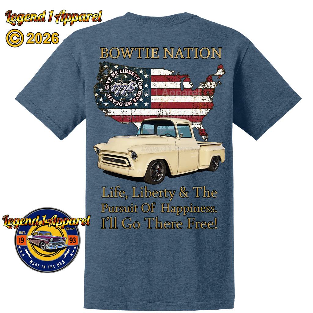 1957 Chevrolet Pick Up Truck Bowtie Nation T-Shirt – 57 Chevy Classic Truck Graphic Tee