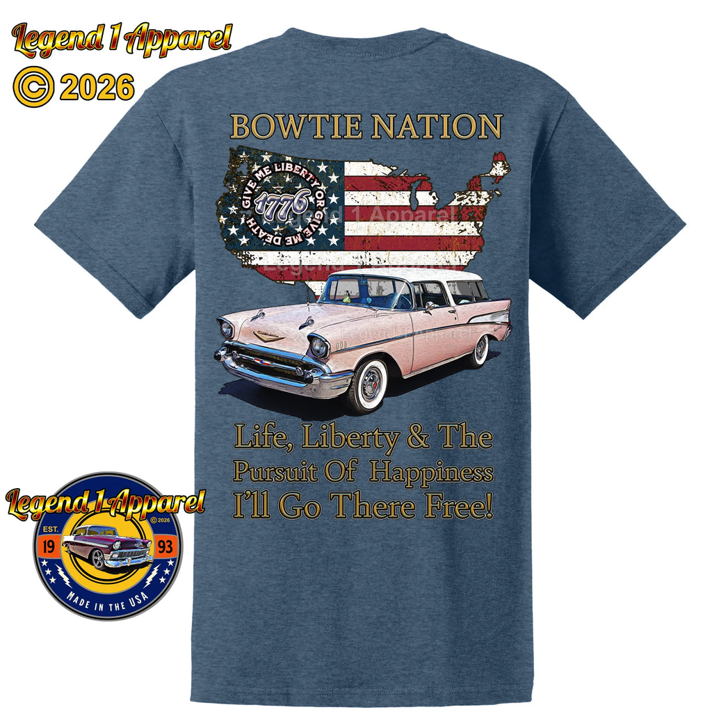 1957 Chevrolet Bel Air Nomad Bowtie Nation T-Shirt – 57 Chevy Classic Car Graphic Tee