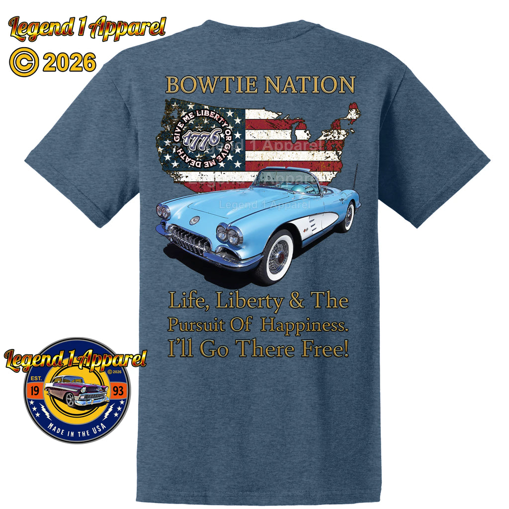 1960 Chevrolet C1 Corvette Bowtie Nation T-Shirt – 60 Chevy Classic Car Graphic Tee