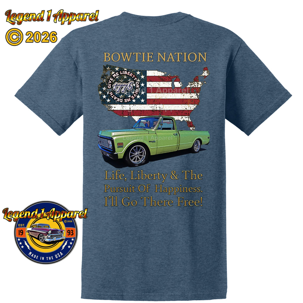 1972 Chevrolet C10 Pick Up Truck Bowtie Nation T-Shirt – 72 Chevy Classic Truck Graphic Tee