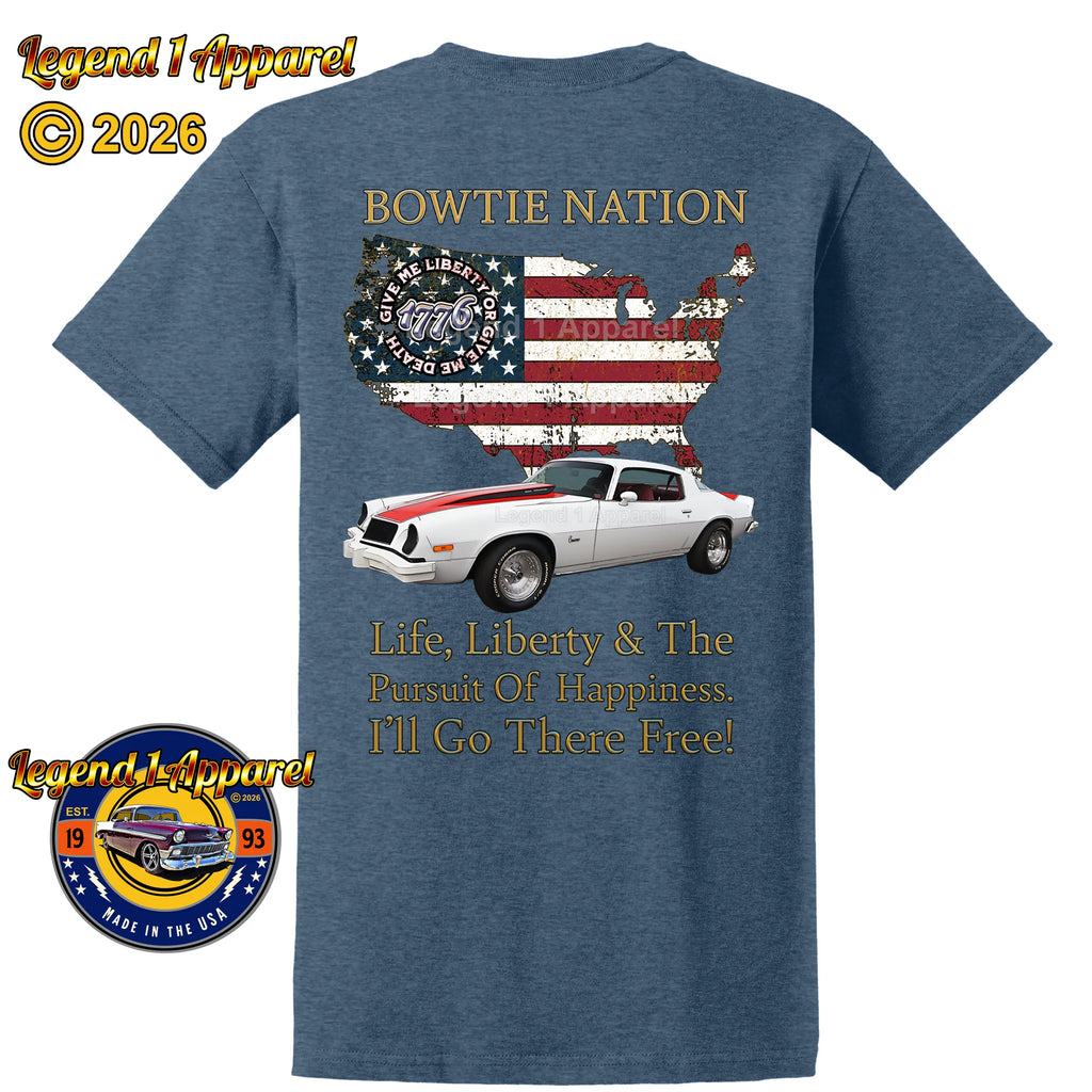 1976 Chevrolet Camaro Bowtie Nation T-Shirt – 76 Chevy Classic Car Graphic Tee