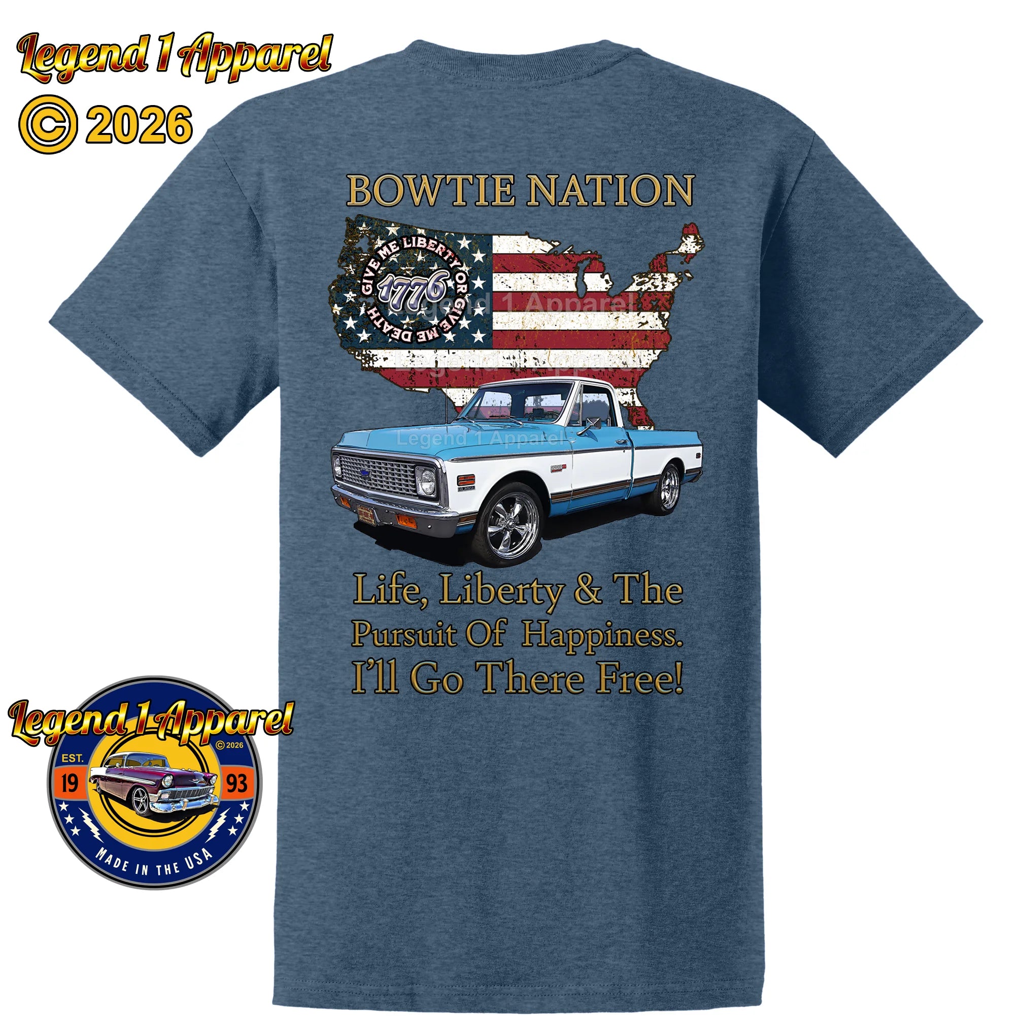 1972 Chevrolet Pick Up Truck Bowtie Nation T-Shirt – 72 Chevy Classic Truck Graphic Tee
