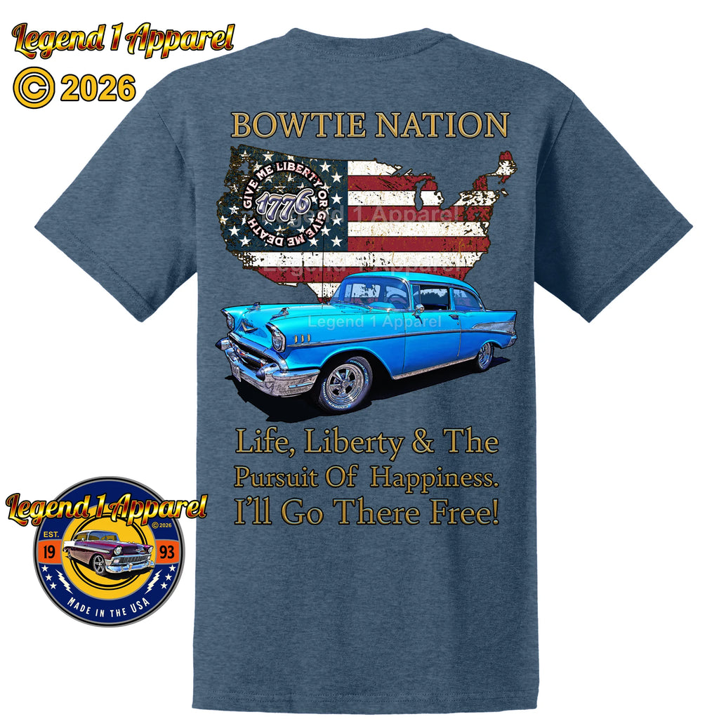 1957 Chevrolet Bel Air Bowtie Nation T-Shirt – 57 Chevy Classic Car Graphic Tee