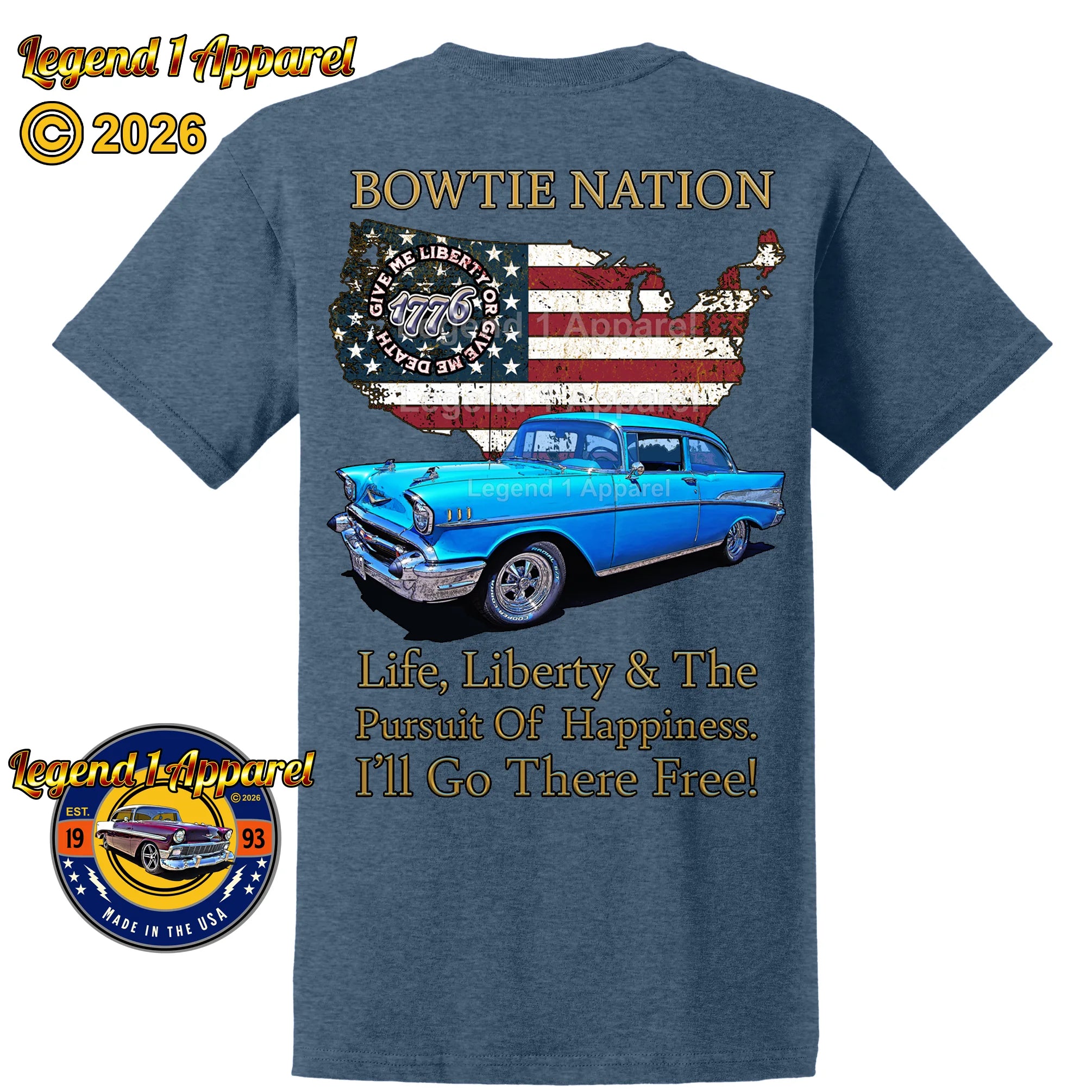 1957 Chevrolet Bel Air Bowtie Nation T-Shirt – 57 Chevy Classic Car Graphic Tee