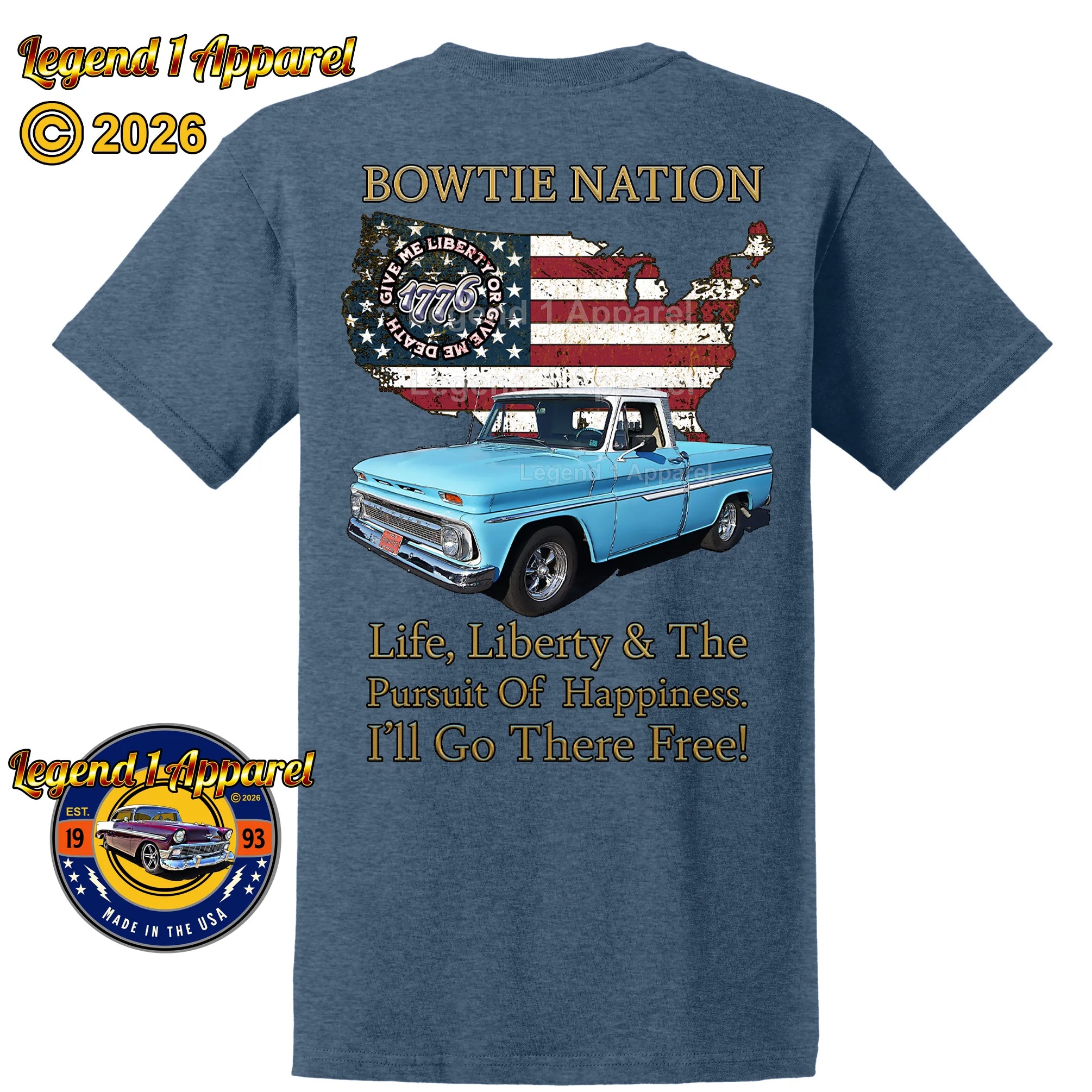 1964 Chevrolet Pick Up Truck Bowtie Nation T-Shirt – 64 Chevy Classic Truck Graphic Tee