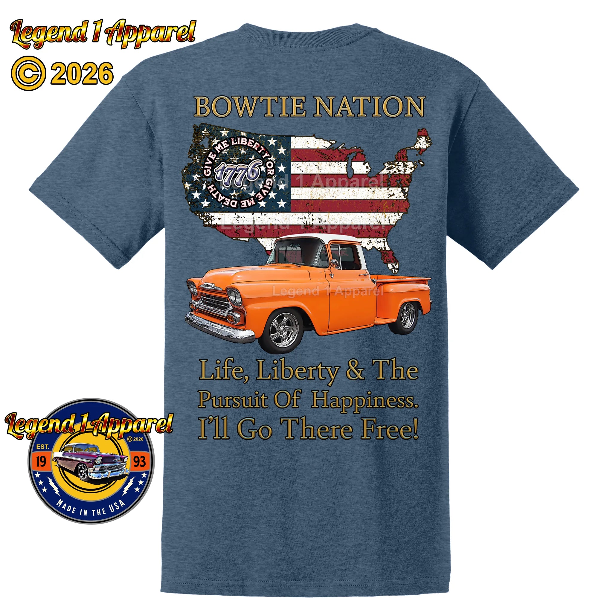 1958 Chevrolet Pick Up Truck Bowtie Nation T-Shirt – 58 Chevy Classic Truck Graphic Tee