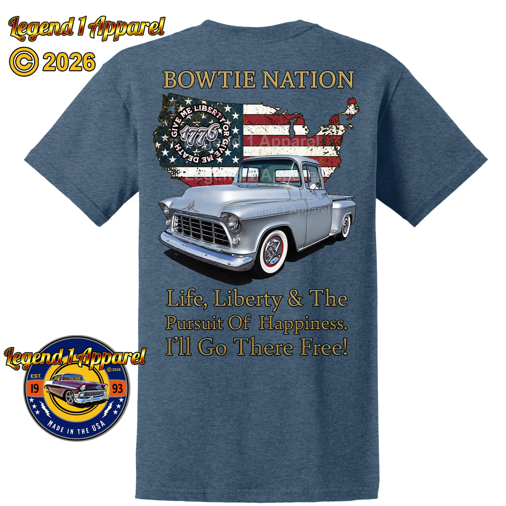 1955 Chevrolet Pick Up Truck Bowtie Nation T-Shirt – 55 Chevy Classic Truck Graphic Tee