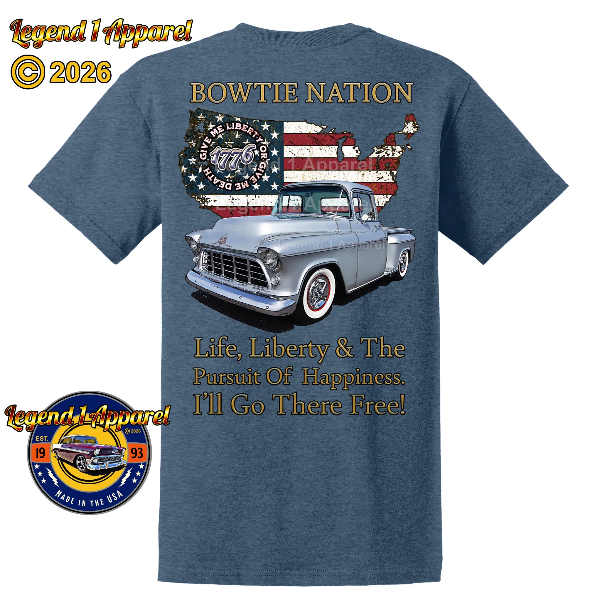 1955 Chevrolet Pick Up Truck Bowtie Nation T-Shirt – 55 Chevy Classic Truck Graphic Tee