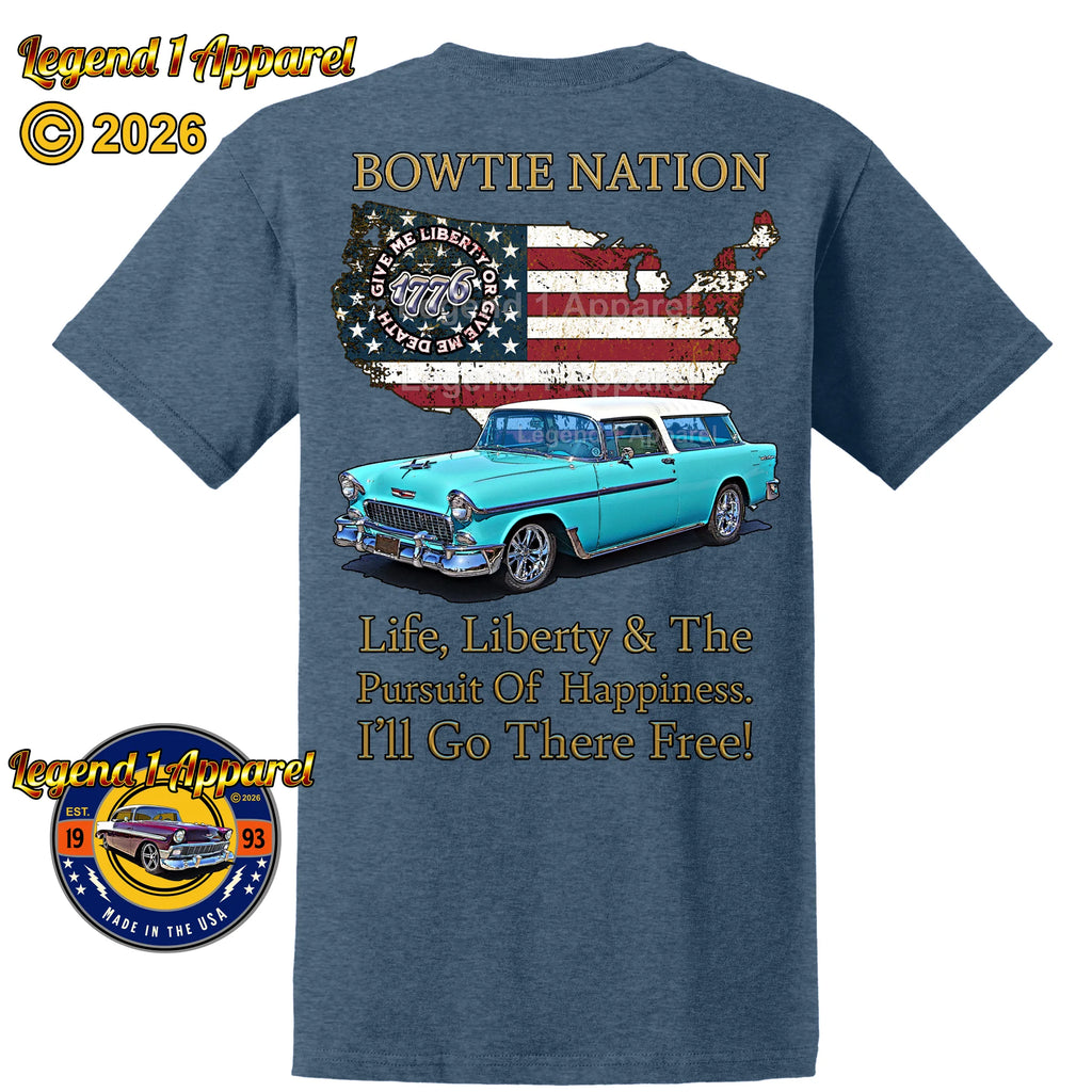 1955 Chevrolet Bel Air Nomad Bowtie Nation T-Shirt – 55 Chevy Classic Car Graphic Tee