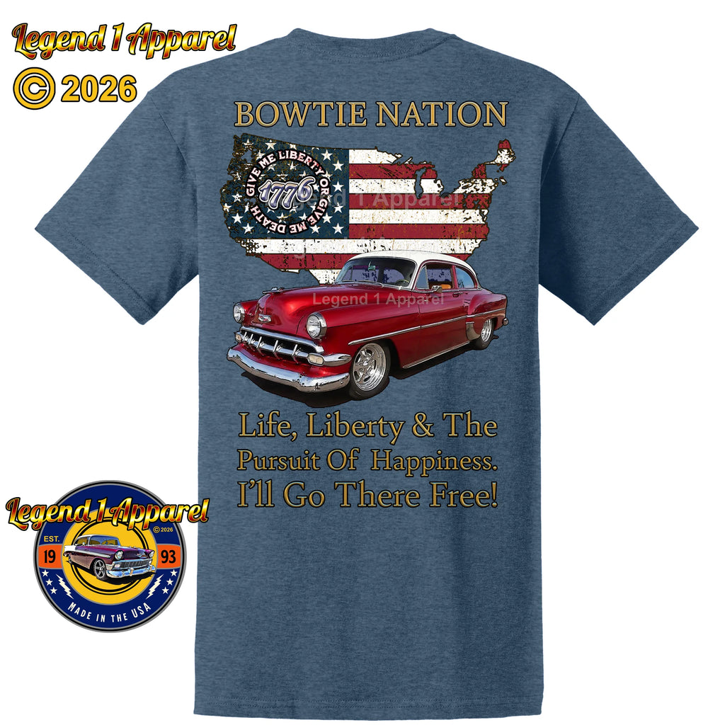 1954 Chevrolet Bel Air Bowtie Nation T-Shirt – 54 Chevy Classic Car Graphic Tee