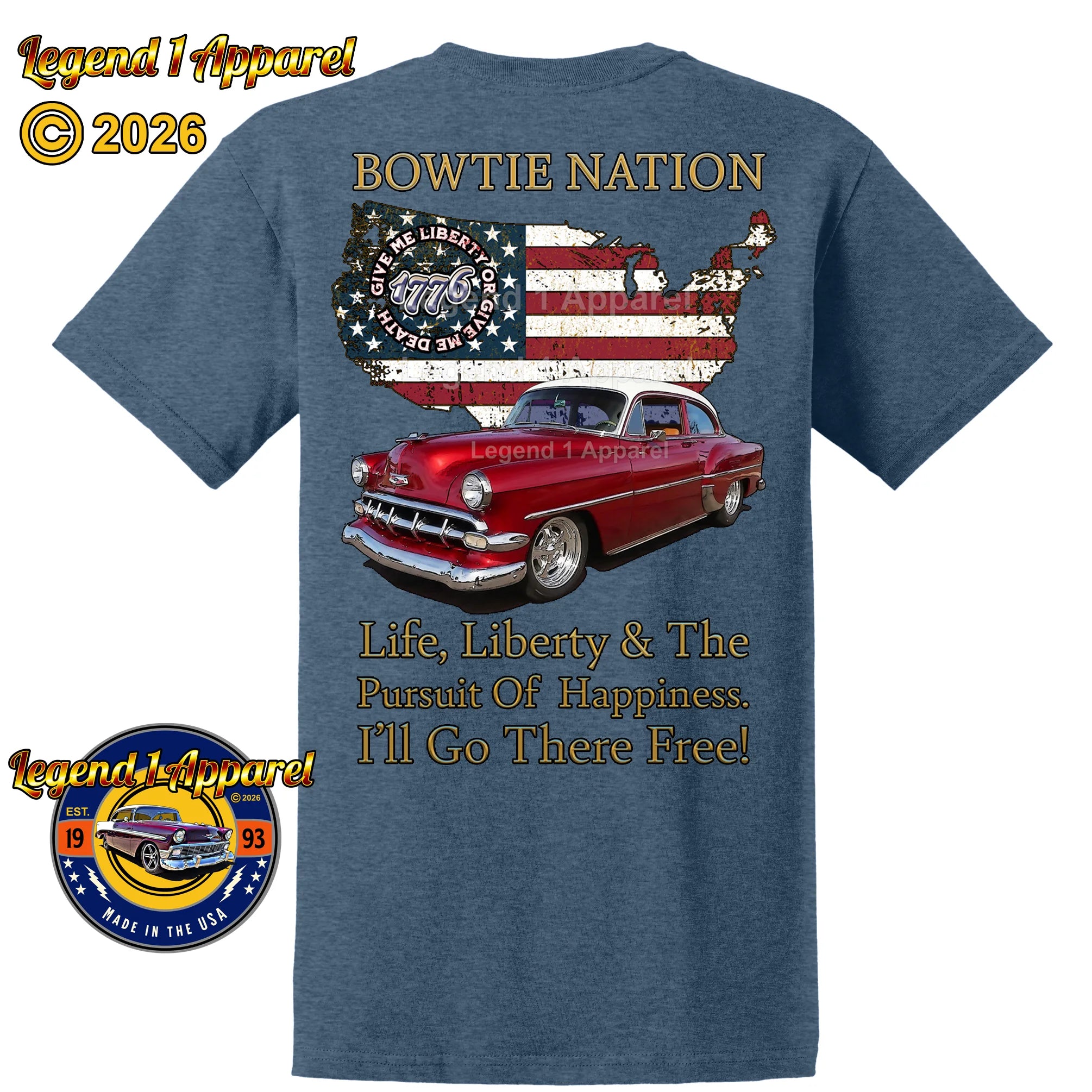 1954 Chevrolet Bel Air Bowtie Nation T-Shirt – 54 Chevy Classic Car Graphic Tee