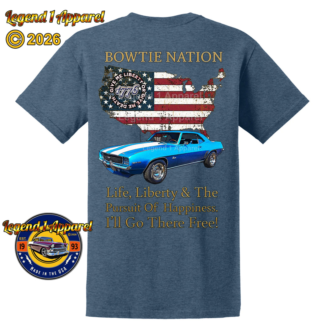 1969 Chevrolet Camaro Bowtie Nation T-Shirt – 69 Chevy Classic Car Graphic Tee