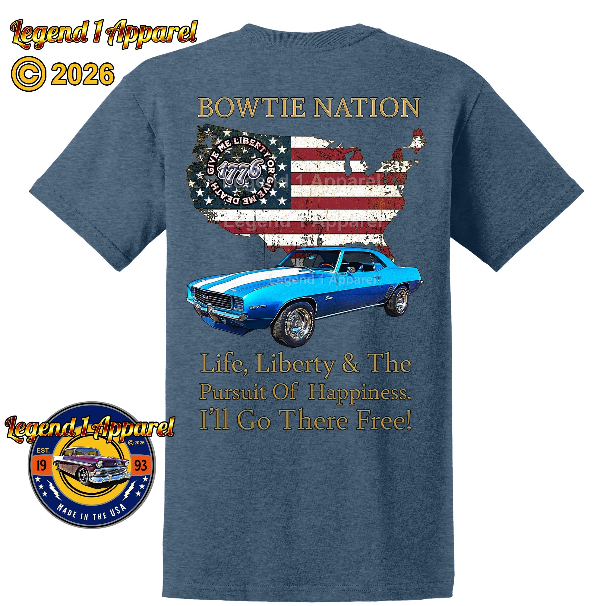 1969 Chevrolet Camaro Bowtie Nation T-Shirt – 69 Chevy Classic Car Graphic Tee