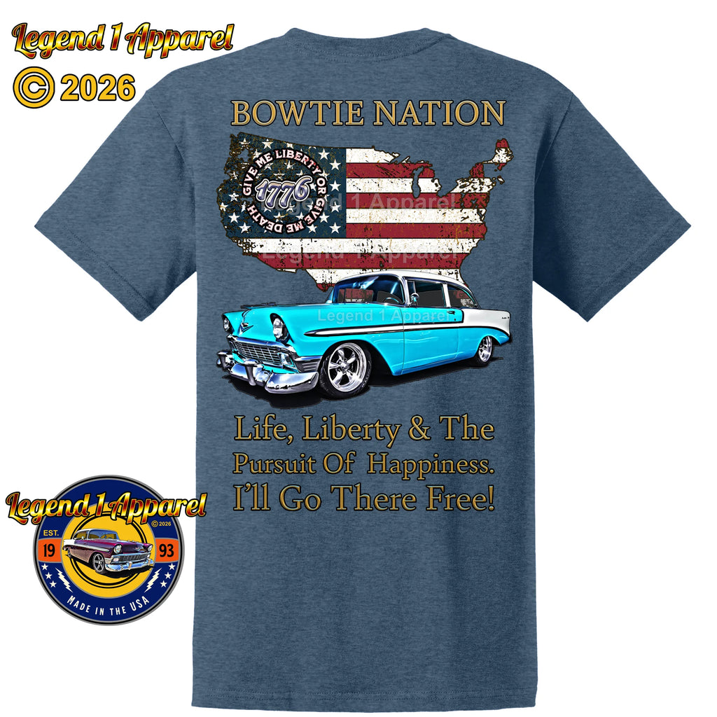1956 Chevrolet Bel Air Bowtie Nation T-Shirt – 56 Chevy Classic Car Graphic Tee