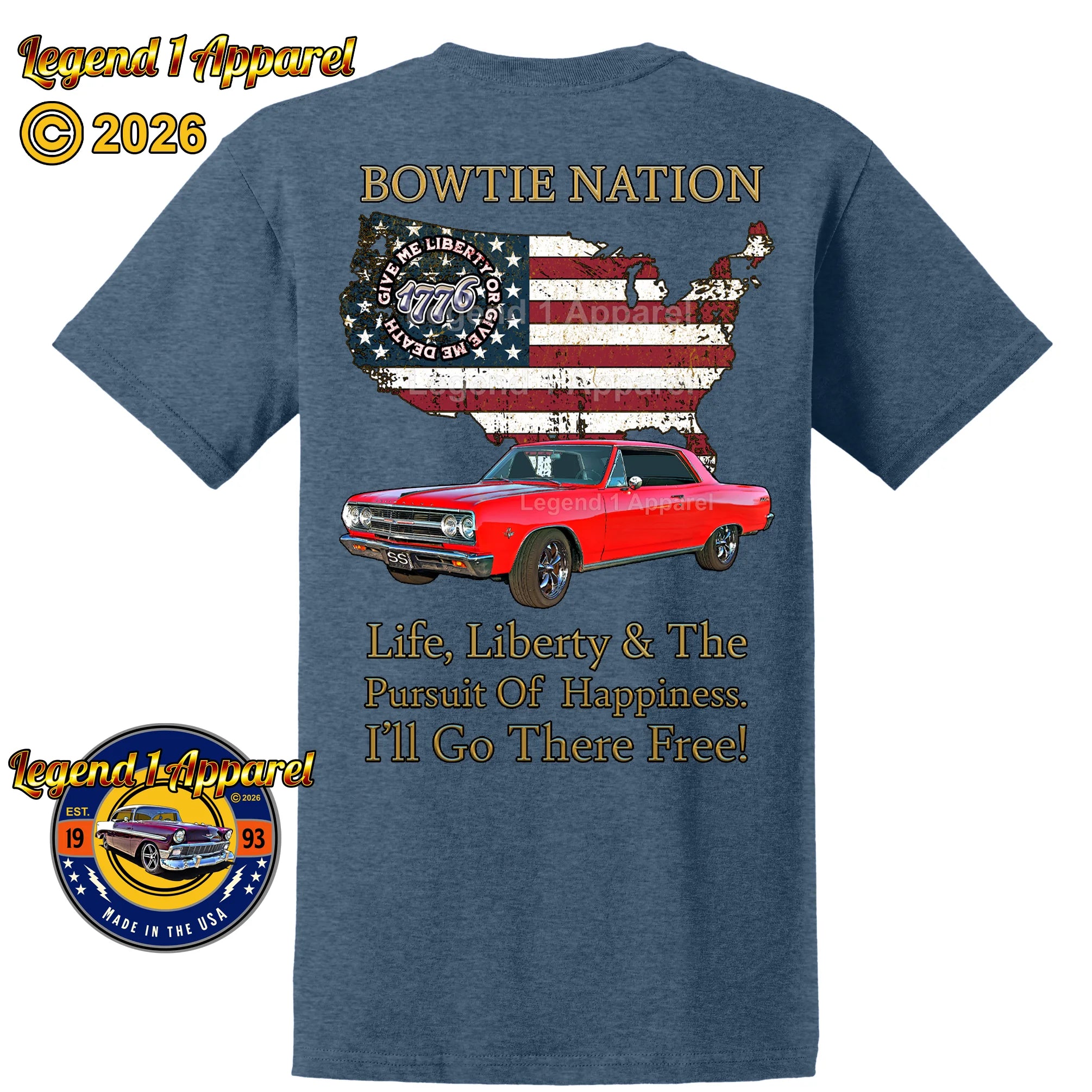 1965 Chevrolet Chevelle SS Bowtie Nation T-Shirt – 65 Chevy Classic Car Graphic Tee