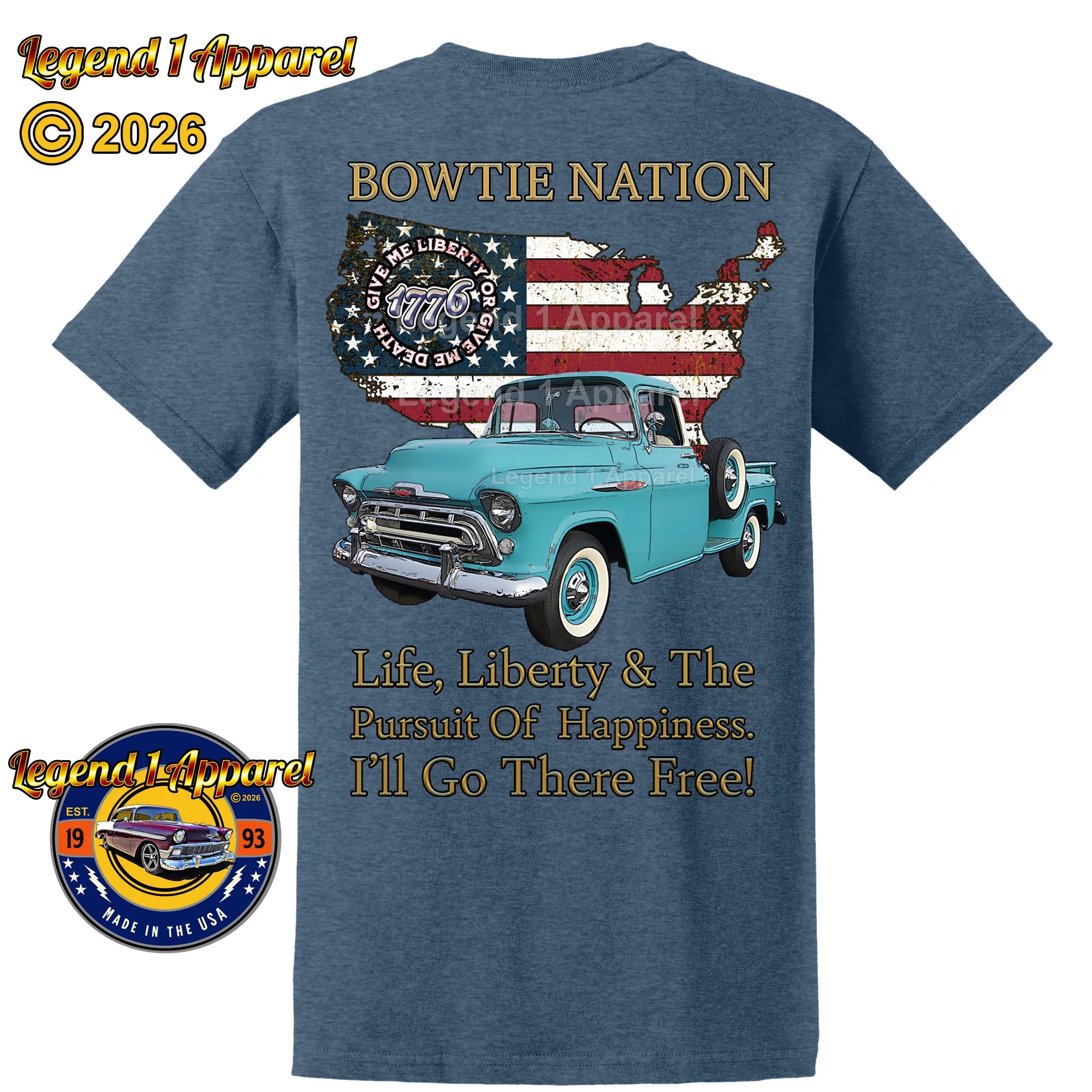 1957 Chevrolet Pick Up Truck Bowtie Nation T-Shirt – 57 Chevy Classic Truck Graphic Tee