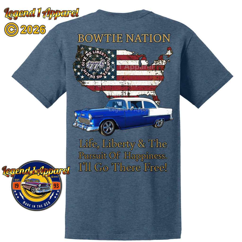 1955 Chevrolet Bel Air Bowtie Nation T-Shirt – 55 Chevy Classic Car Graphic Tee