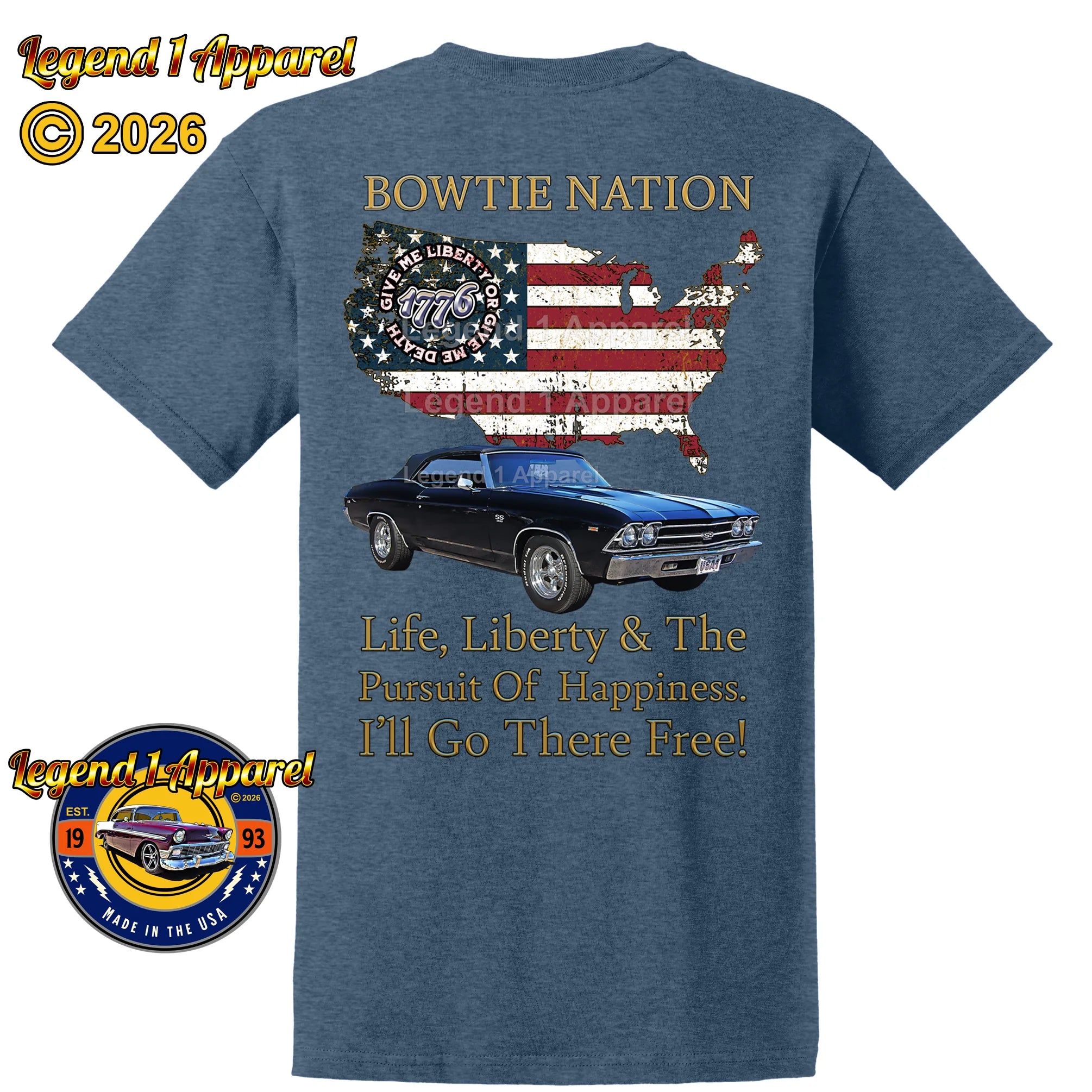 1969 Chevrolet Chevelle Convertible SS Bowtie Nation T-Shirt – 69 Chevy Classic Car Graphic Tee
