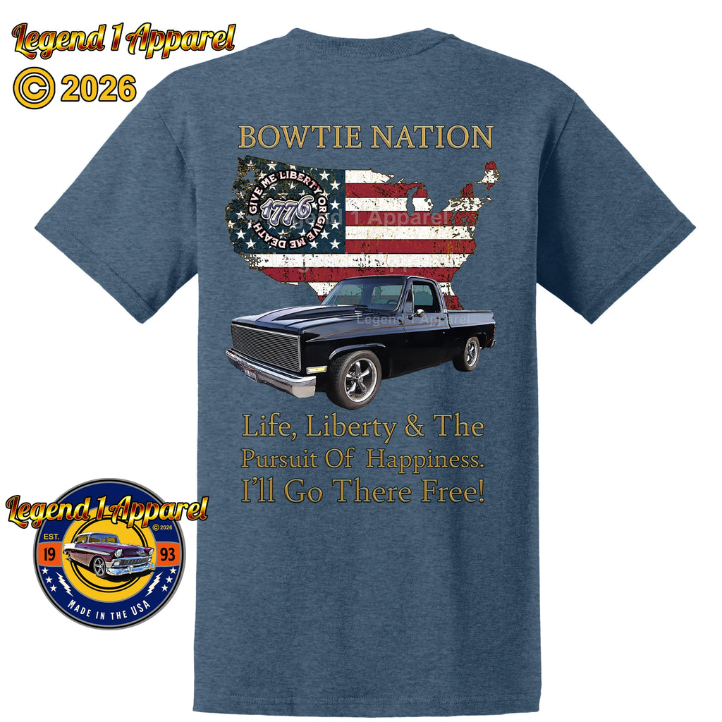 1985 Chevrolet C10 Square Body Pick Up Truck Bowtie Nation T-Shirt – 85 Chevy Classic Truck Graphic Tee