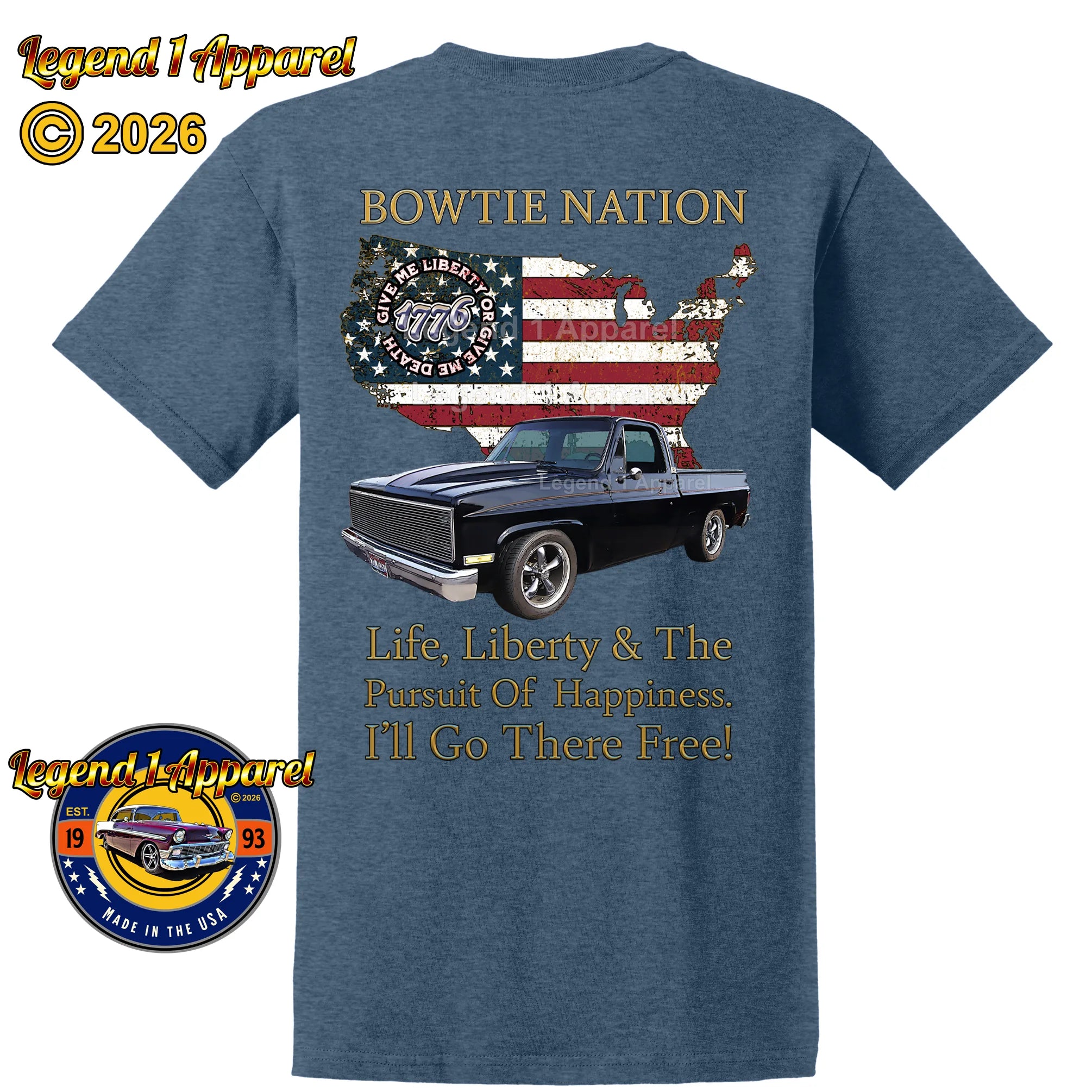 1985 Chevrolet C10 Square Body Pick Up Truck Bowtie Nation T-Shirt – 85 Chevy Classic Truck Graphic Tee