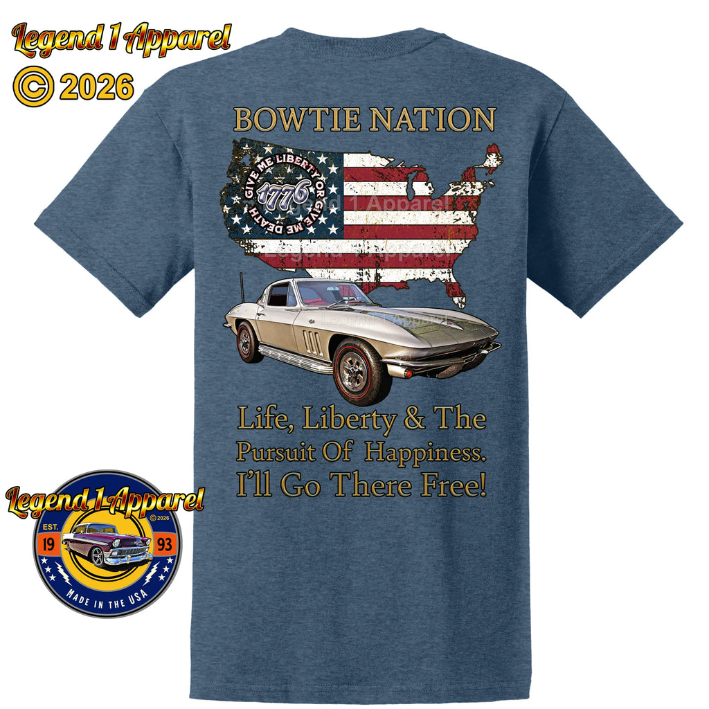1965 Chevrolet C2 Corvette Bowtie Nation T-Shirt – 65 Chevy Classic Car Graphic Tee