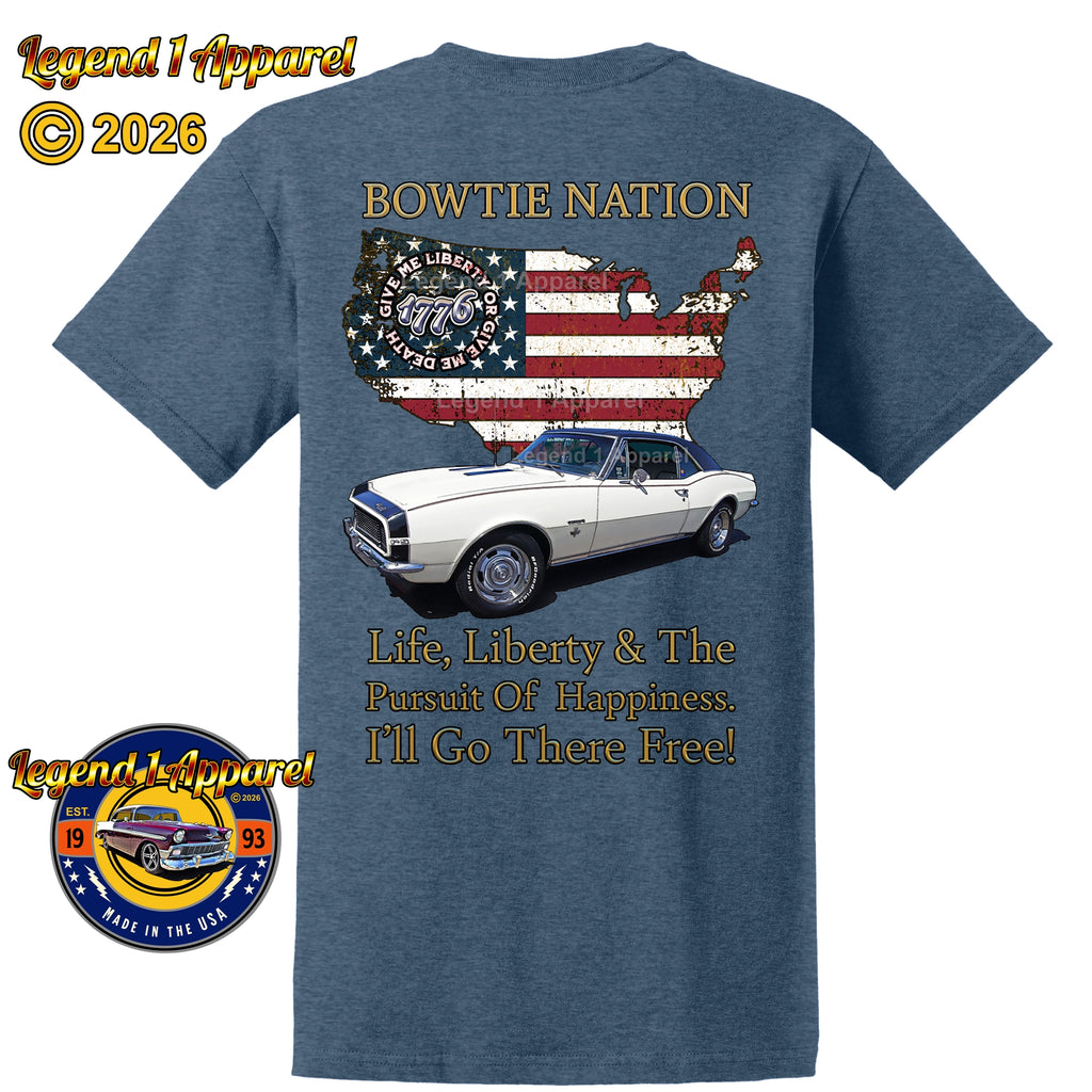 1967 Chevrolet Camaro Bowtie Nation T-Shirt – 67 Chevy Classic Car Graphic Tee