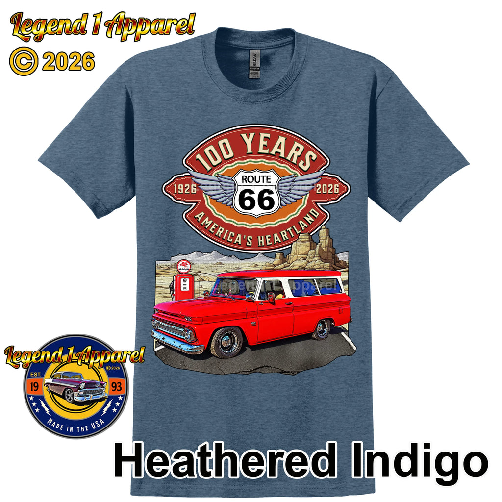 1966 Chevrolet Suburban Carryall Classic Truck Graphic Tee – Route 66 100 Years T-Shirt