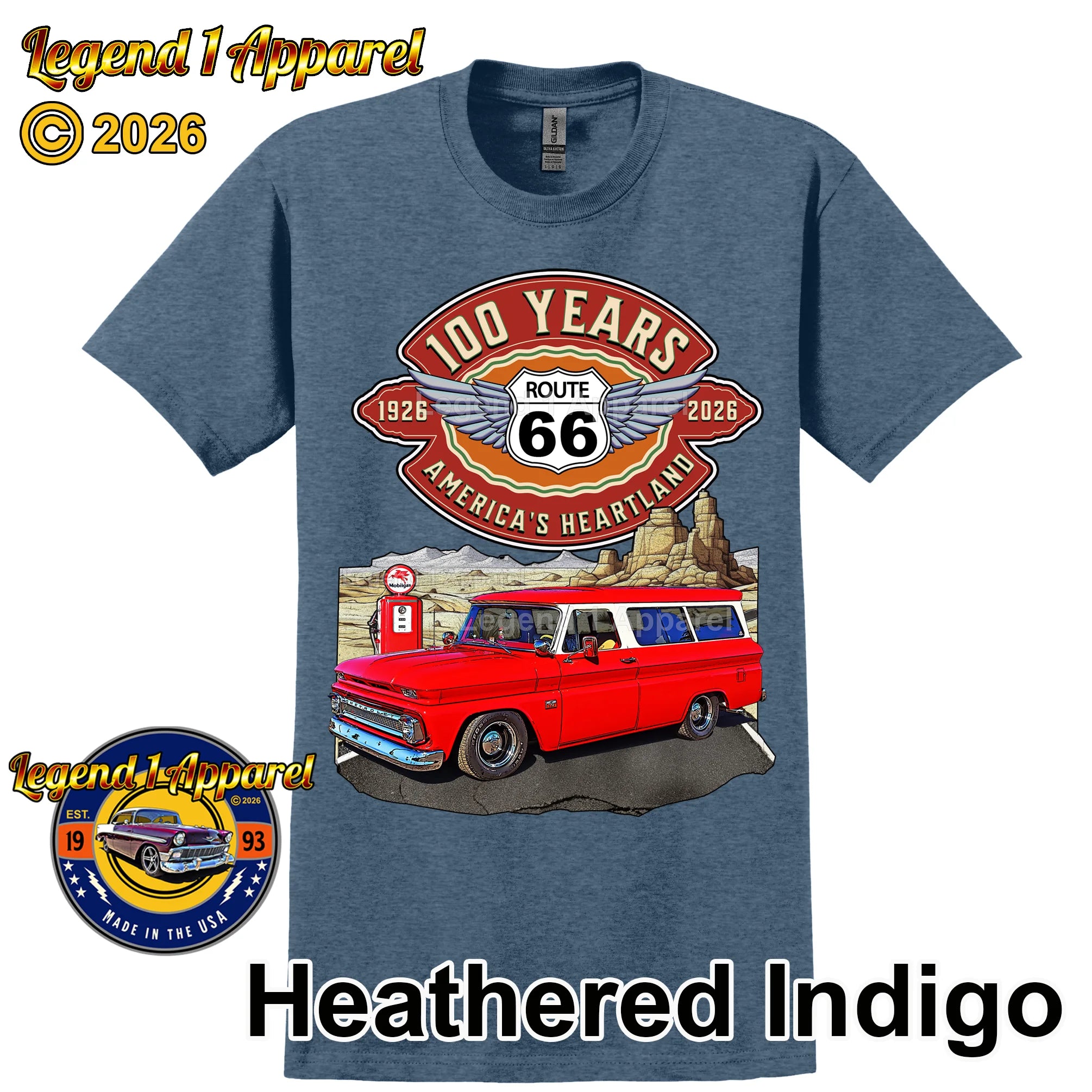 1966 Chevrolet Suburban Carryall Classic Truck Graphic Tee – Route 66 100 Years T-Shirt