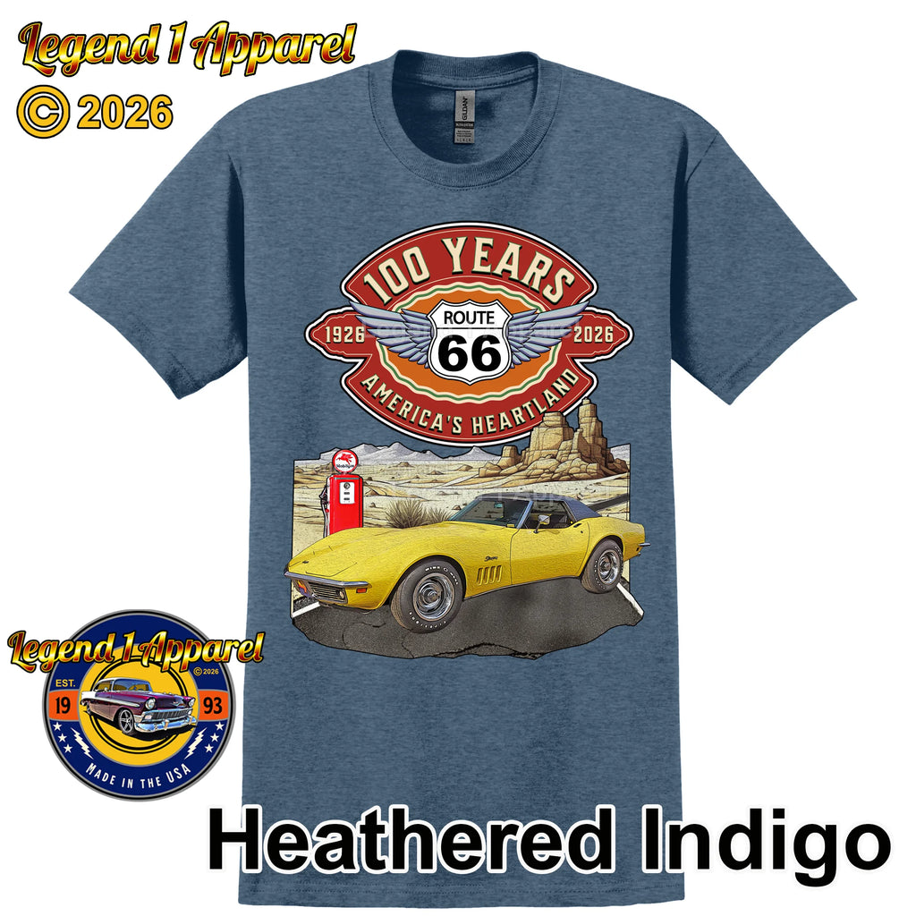 1969 Chevrolet Corvette C3 Classic Car Graphic Tee – Route 66 100 Years T-Shirt