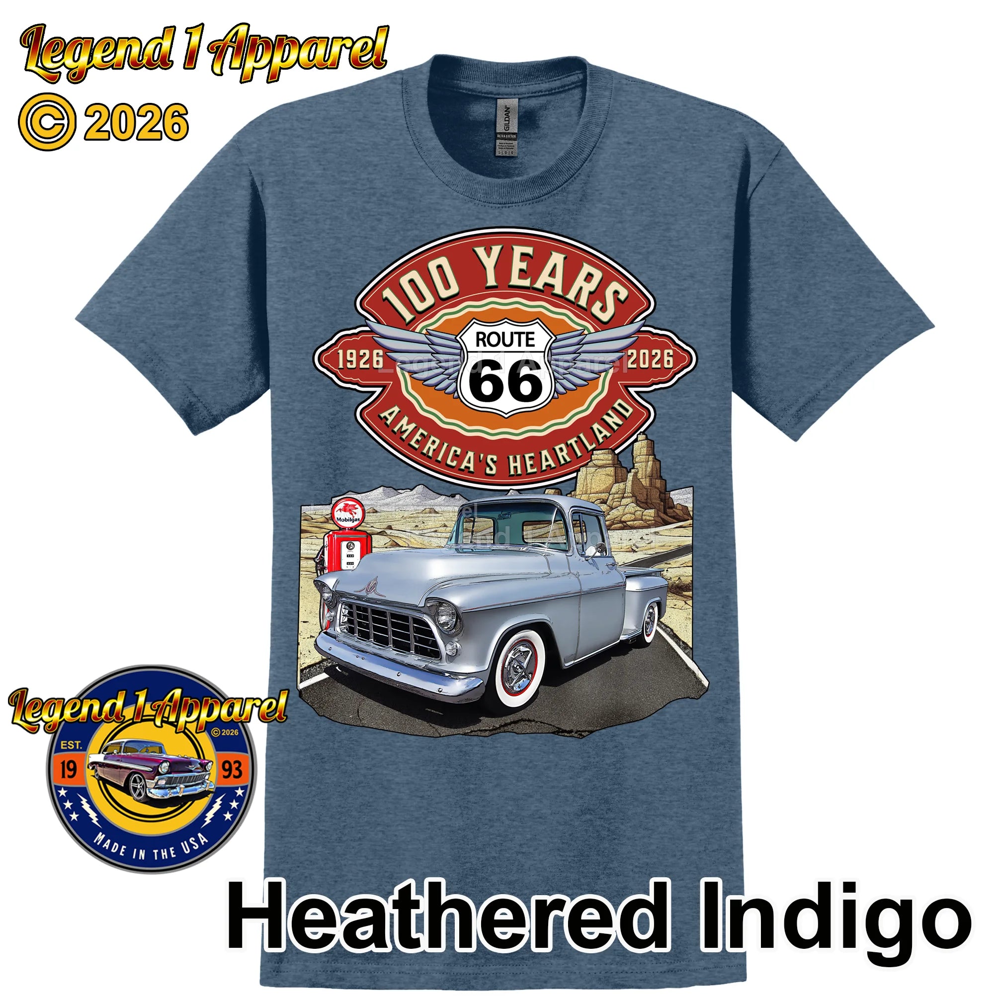 1955 Chevrolet Pick up Classic Truck Graphic Tee – Route 66 100 Years T-Shirt