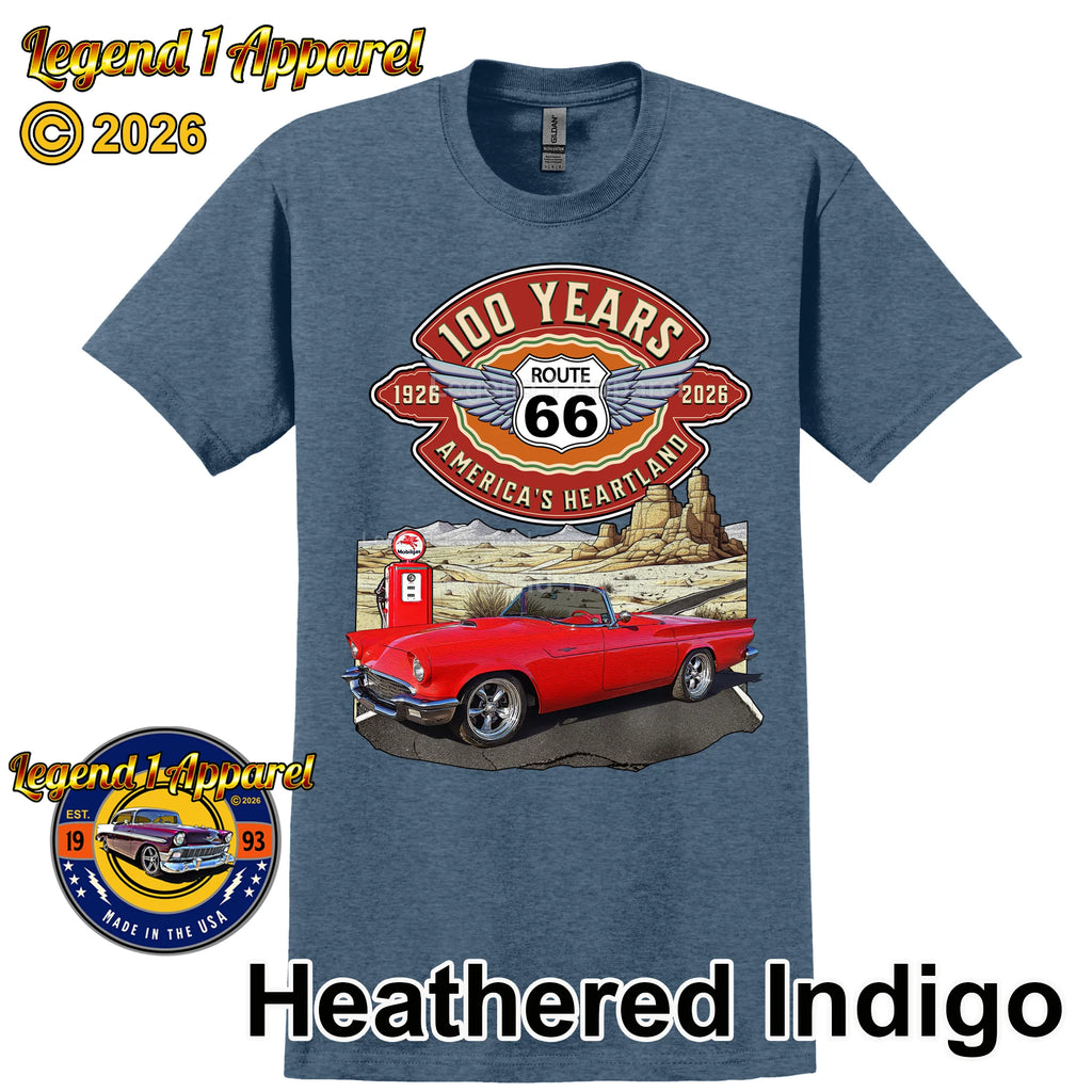 1957 Ford Thunderbird Classic Car Graphic Tee – Route 66 100 Years T-Shirt