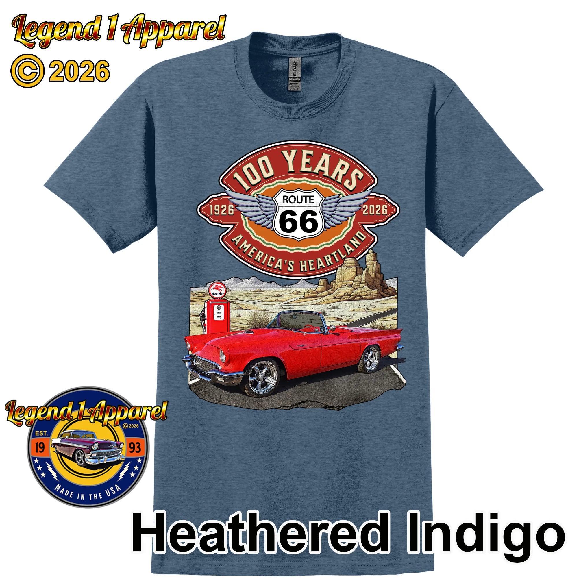 1957 Ford Thunderbird Classic Car Graphic Tee – Route 66 100 Years T-Shirt