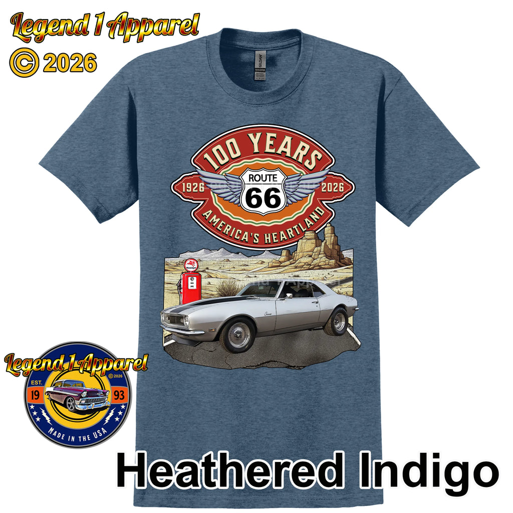1968 Chevrolet Camaro Classic Car Graphic Tee – Route 66 100 Years T-Shirt