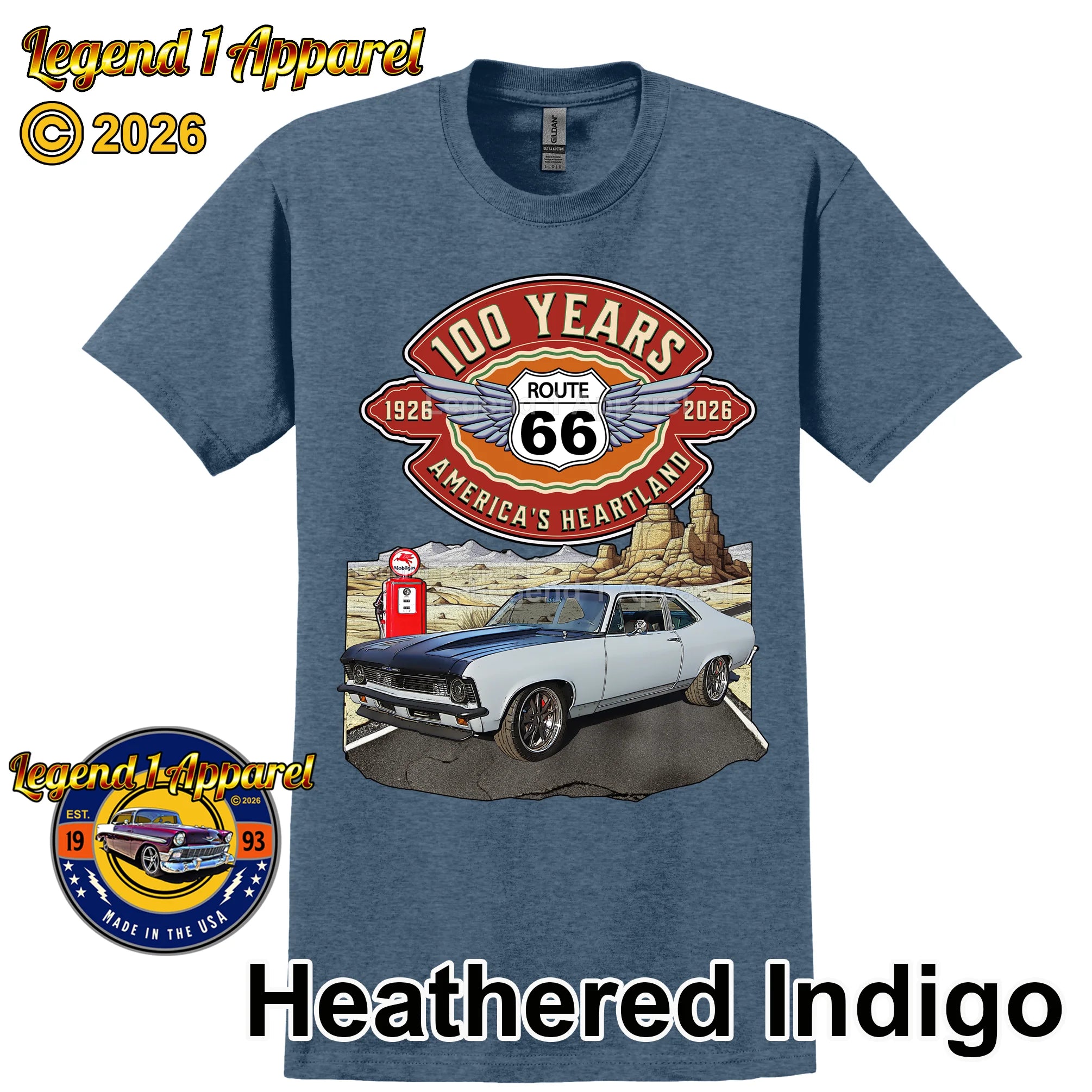 1972 Chevrolet Nova SS Classic Car Graphic Tee – Route 66 100 Years T-Shirt