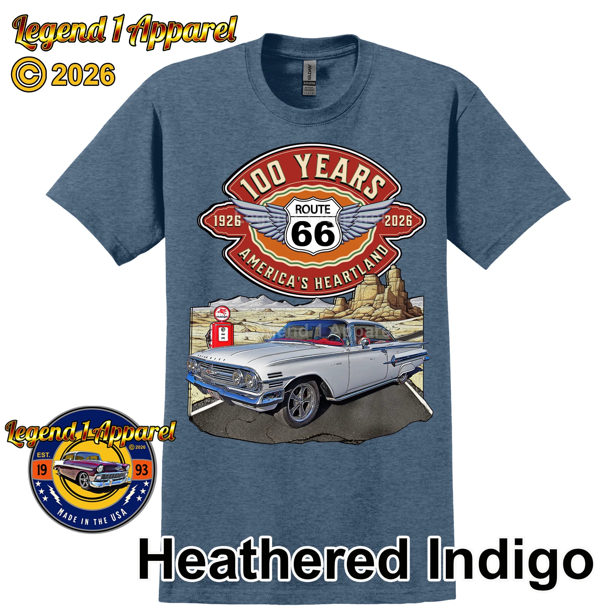 1960 Chevrolet Impala SS Classic Car Graphic Tee – Route 66 100 Years T-Shirt
