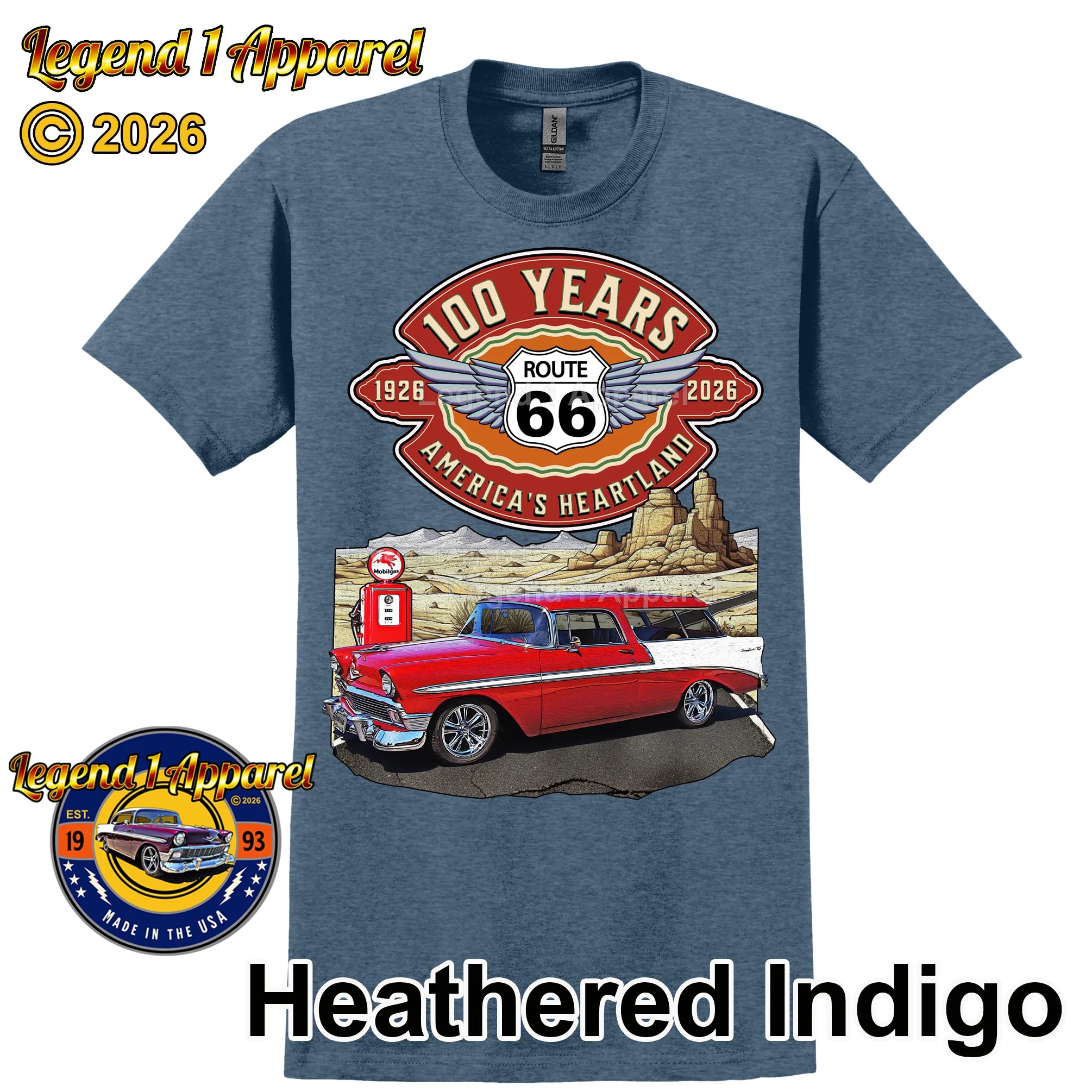 1956 Chevrolet Bel Air Nomad Classic Car Graphic Tee – Route 66 100 Years T-Shirt